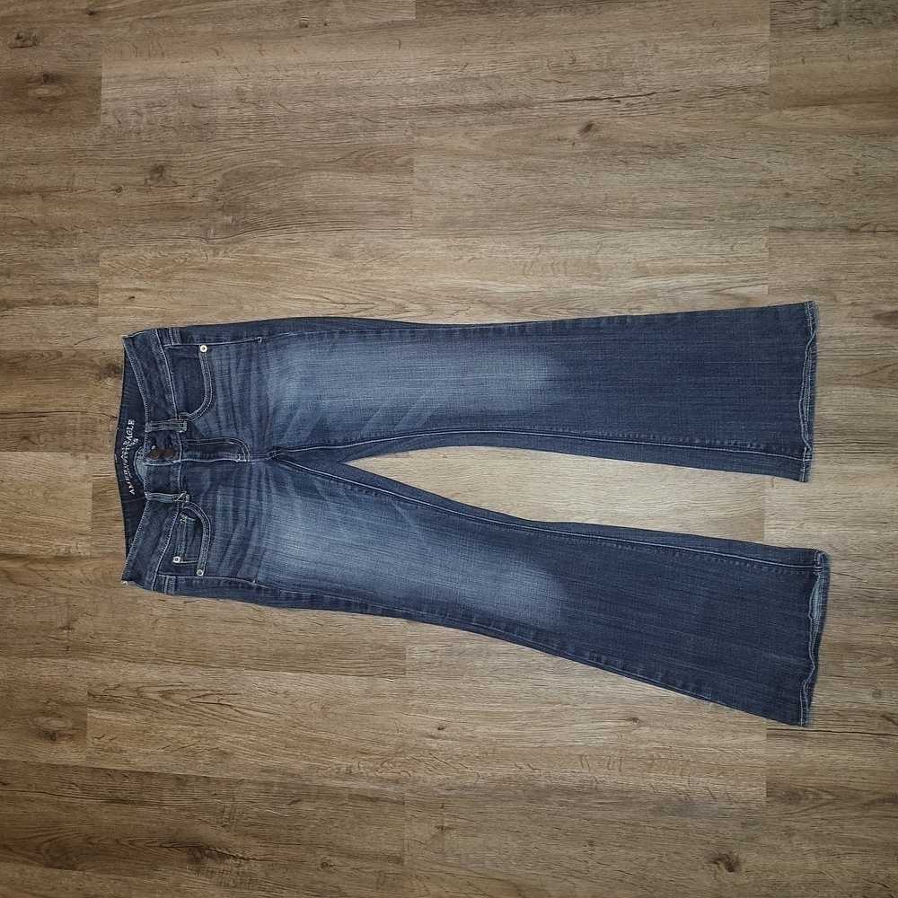 American Eagle Jeans Artist Stretch Dark Blue Wash Whiskering Women's 2 (short)